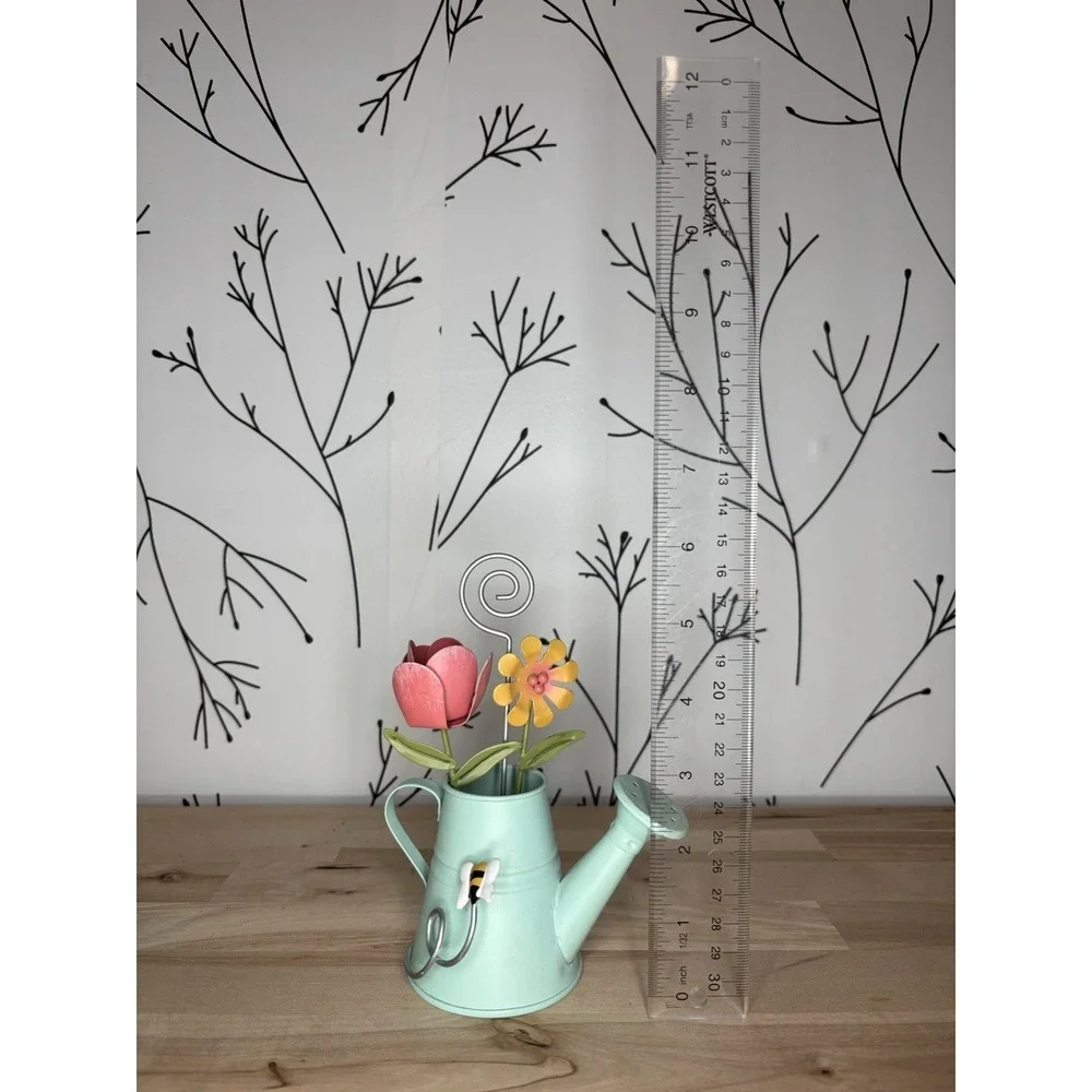 Watering‎ Can Photo Holder Flowers Bee Whimsical Mint Green